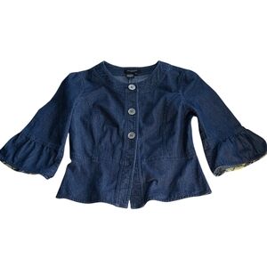 Sandro Women's  Blue Denim Jacket with Ruffled Sleeves Small
